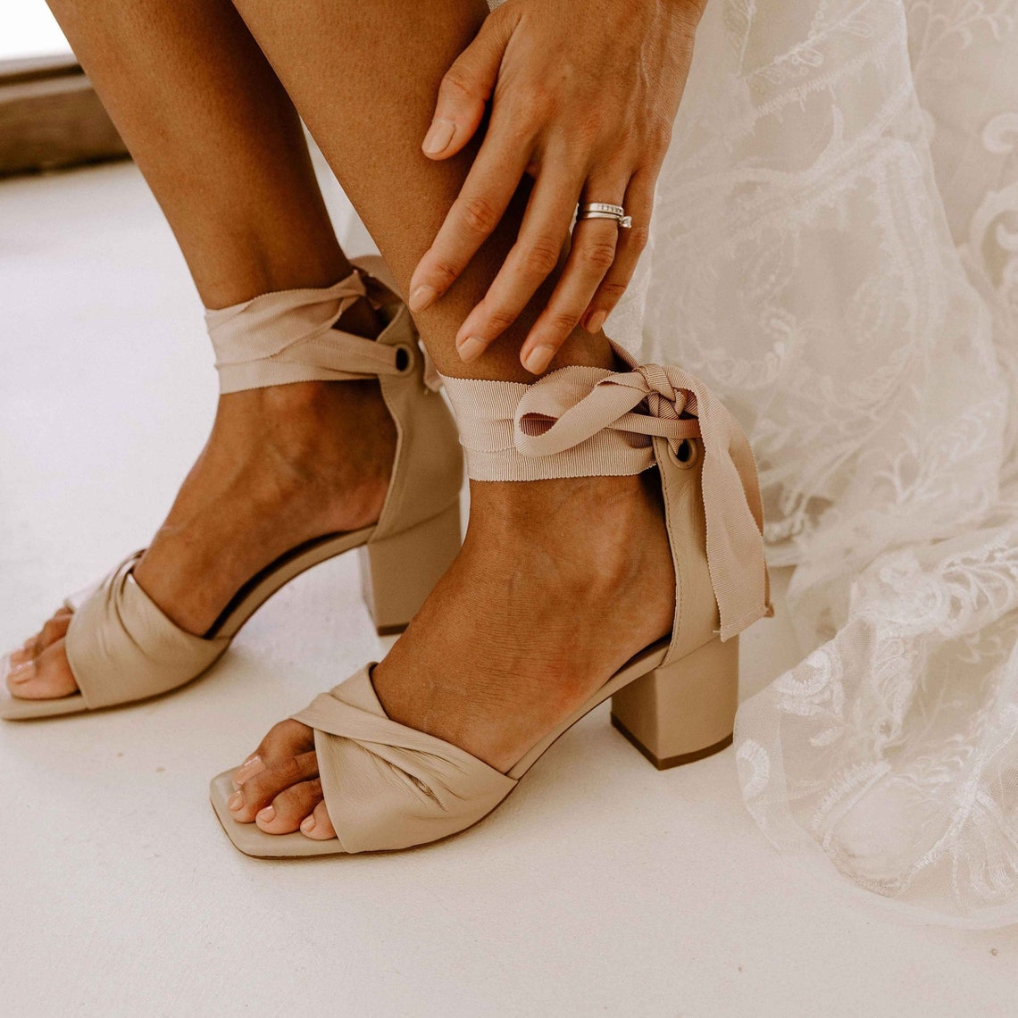 Nude bridal shoes low heel nude leather heels nude heels image 1