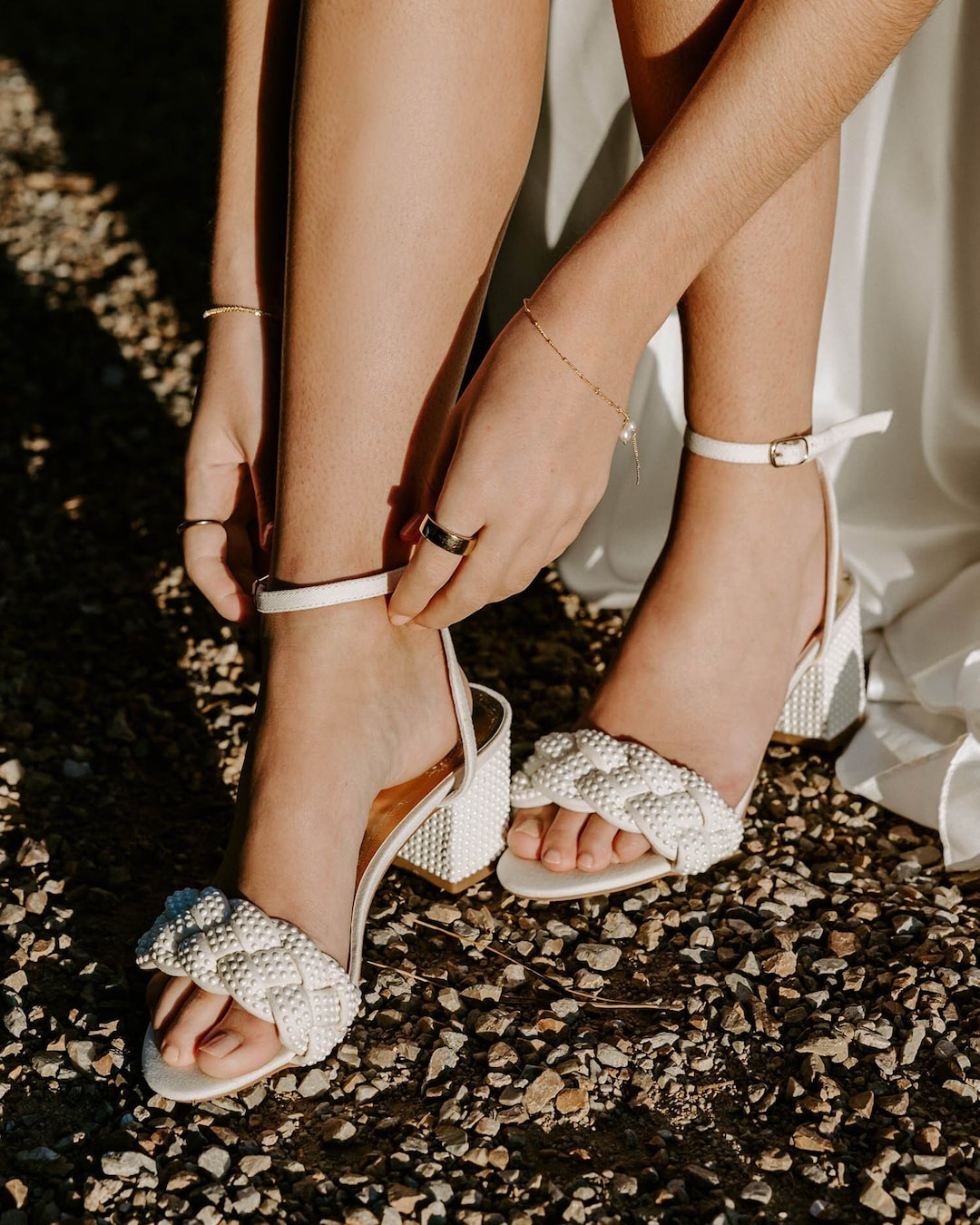 Pearl Wedding Shoes With Low Block Heels Ivory Cream Wedding