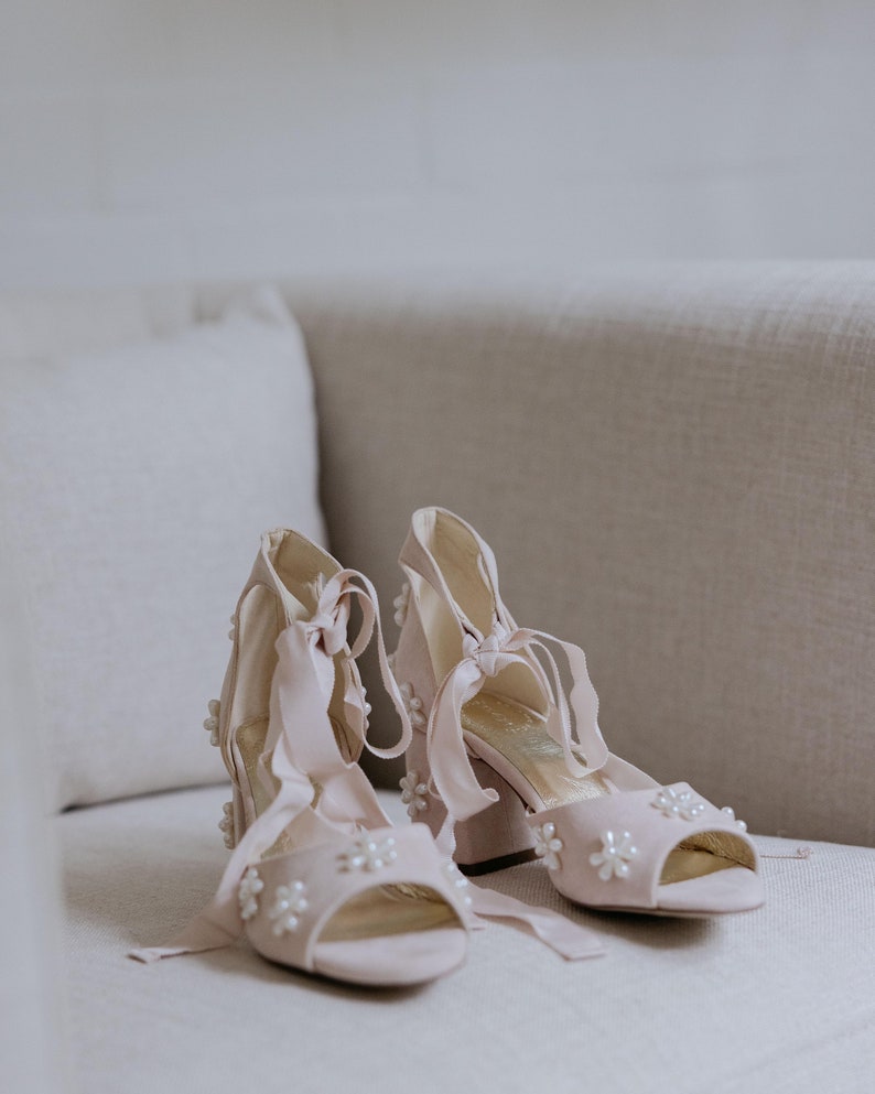 Block Heel Bridal Shoes, Pearl Wedding Shoes, Pearl Flower Bridal Shoes, Pearl Flower Block Heels Shoes, Low Heel Bridal Shoes, comfortable image 5