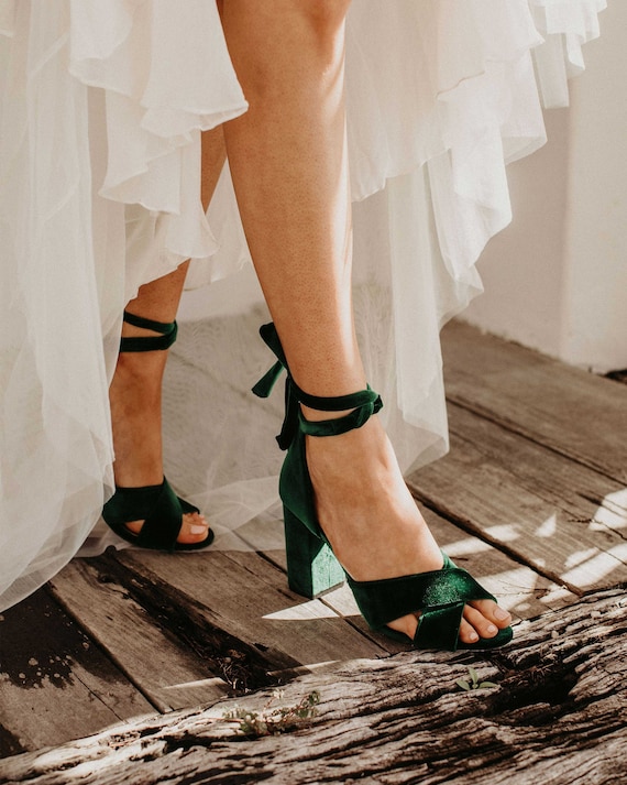 ASOS DESIGN Parson slingback high block heels in green | ASOS