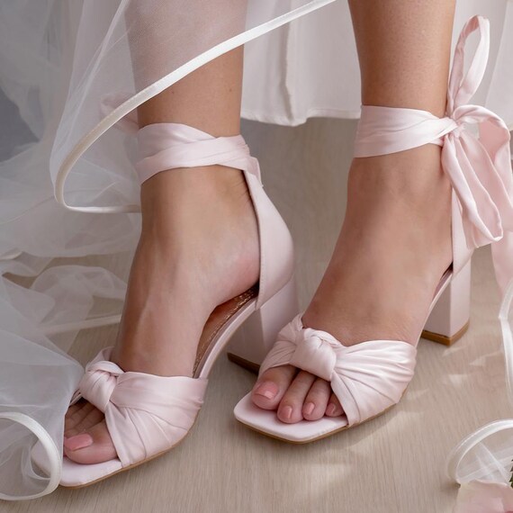 Pink Satin Bridal Shoes, Bow Wedding Shoes, Low Heel Wedding Shoe,  Comfortable Shoes, Block Heels, Honey Sandals Pink Heels - Etsy UK