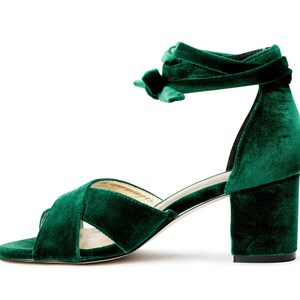 Emerald green wedding shoes, low heel bridal shoes, velvet wedding shoes, green wedding shoes, forest green bridal shoes image 8