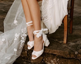 Scarpe Sposa Punta Aperta Pizzo Scarpe Da Sposa Su.cheny Con Tacco - Foto 7