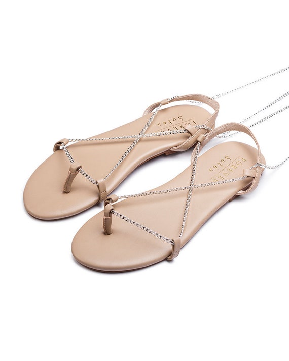 nude leather flat sandals