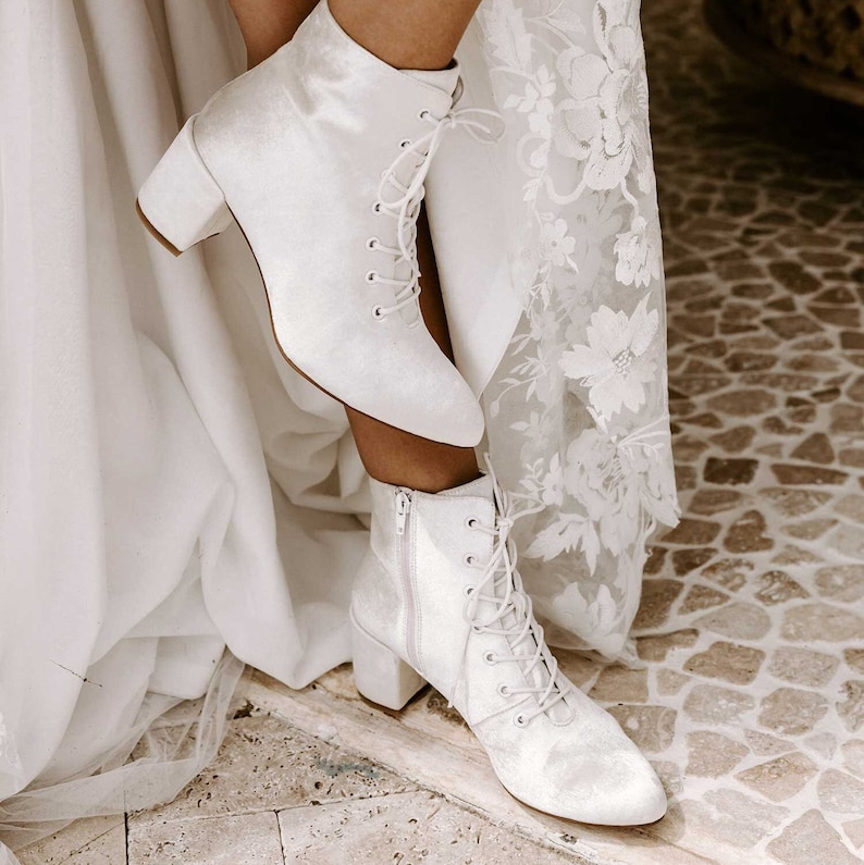 Ivory Velvet Wedding Boots, Ankle boots, wedding booties, lace up wedding boots, winter wedding, velvet boots, white boots, bridal boots image 9