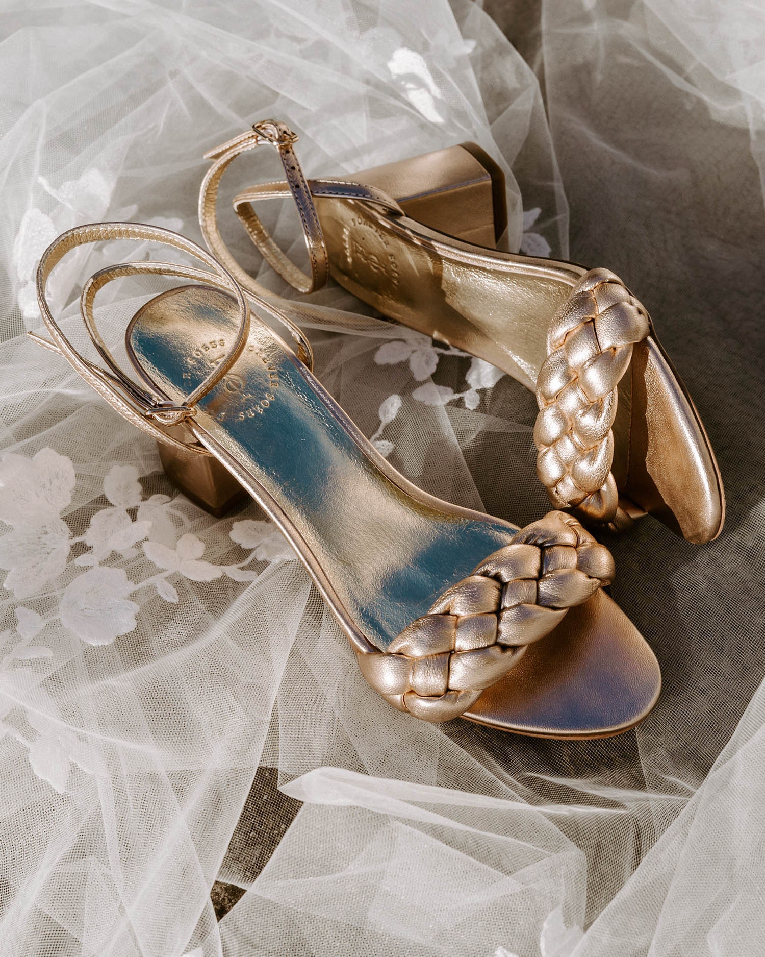 Copper Gold Chic Metallic Strap Block Heels by Chere Footwear