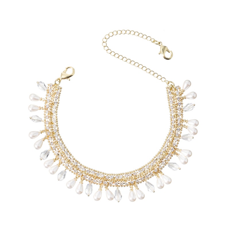 Pearl anklet ankle chain bohemian bridal jewellery boho bride anklets: Mazi Gold boho anklet gold anklet Ladies anklet foot chain