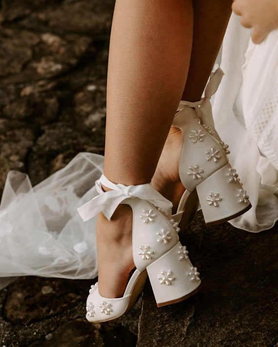 Pearl Flower Bridal Shoes Pearl Wedding Shoes With Ribbon 