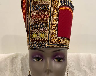 Reversible Ivory & Burgundy DASHIKI ANGELINA (Makenzi) Hat Head Dress African Crown Kufi, Optional Matching Hand Bag Earrings