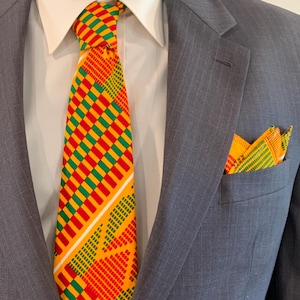 African Kente Print Black history Tie and Pocket Square Set