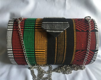 High Quality Genuine Kente Cloth Hard Body Clutch Purse with Handle