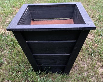 Large Black Tapered Wooden Planter