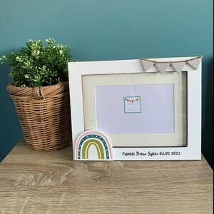 Personalised Rainbow Wooden Photo Frame. 6”x4” 8”x6” Photo. Rustic, Nursery, Baby Shower, Christening, LGBTQ, Bereavement. Colour Options
