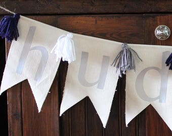 Boys Personalized Name Pennant Banner | Nursery Banner | Baby Shower Banner | Holiday Decor | Canvas Pennant | Wall Decor