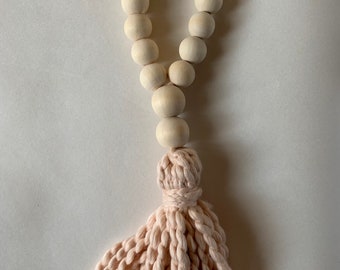 SALE - Blush Pink Wooden Bead Yarn Tassel