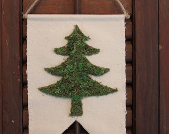 SALE - Mini Moss Christmas Tree Pennant Banner | Christmas Banner | Pennant Banner | Canvas Flag | Holiday Wall Decor