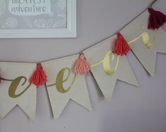 Personalized Canvas Name Banner with Tassels - Nursery Decor