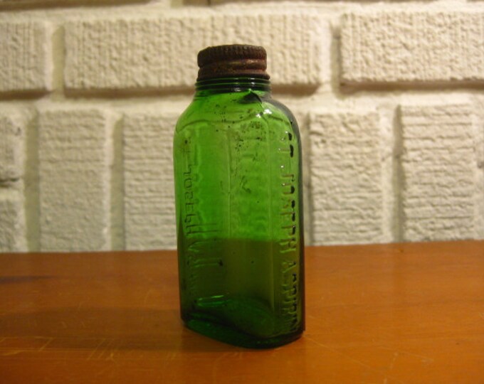 St Joseph Aspirin Antique Green Glass Bottle With Metal Lid Etsy
