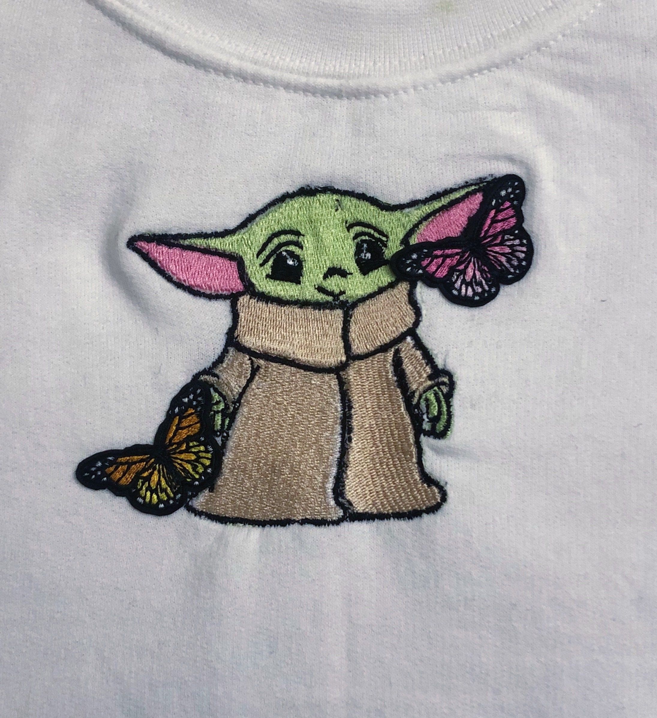 1/1 Baby Yoda and Butterflies Embroidered Crewneck Etsy
