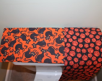 Reversible Halloween Toilet Tank Runner: Black Cat & Jack-o-Lantern Decor