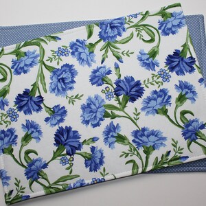 Blue Carnation Snack Mat, Blue Floral Snack Mat, Periwinkle Blue Snack Mat, Large Blue Flora Mug Rug, Large Blue Carnation Mug Rug image 2