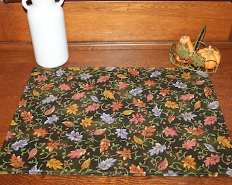 Fall Placemats:  Set of 2, Fall Leaves, Red Pears, Hunter Green