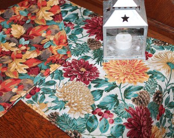 Fall Floral Table Runner, 36" Reversible Fall Table Runner, Chrysanthemum Table Runner, Fall Leaves Table Runner, Fall Table Decor