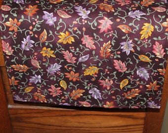 Fall Leaves Table Runner, Plum, Burgundy & Gold Floral, Reversible, 43"