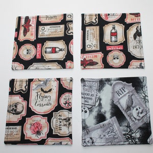 Reversible Halloween Fabric Coasters: Graveyard & Magic Potion, Set of 4