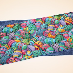 Reversible Easter Toilet Tank Runner: Colorful Eggs, Polka Dot Topper