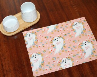 Reversible Halloween Snack Mat: Cat & Ghost Mug Rug