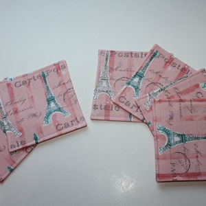 Eiffel Tower Fabric Coasters: Pink Paris Mug Rugs, Set of 2 or 4