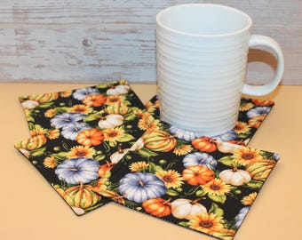 Reversible Fall Fabric Coasters: Thanksgiving Pumpkin Mug Rugs