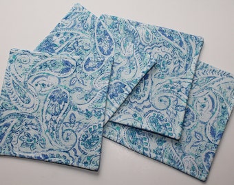 Blue Paisley Coasters, Blue Paisley Mug Rugs, Set of 2 or 4 Blue Paisley Coasters