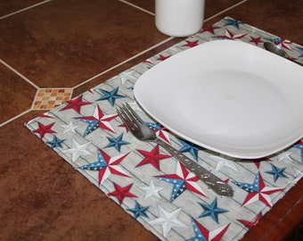 Patriotic Placemats, Set of 4 Patriotic Placemats, Reversible Patriotic Placemats, Star Placemats, July 4 Placemats, Memorial Day Placemats