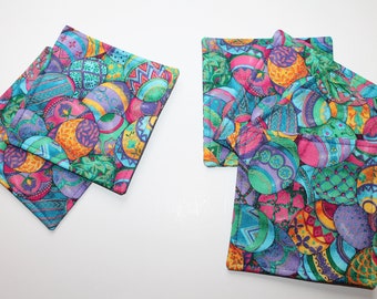 Easter Coasters, Set of 2 or 4 Reversible Easter Fabric Coasters, Easter Egg Coasters, Easter Table Decor, Easter Drink Accessories