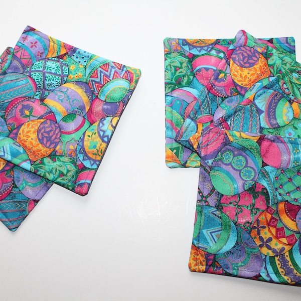 Easter Coasters, Set of 2 or 4 Reversible Easter Fabric Coasters, Easter Egg Coasters, Easter Table Decor, Easter Drink Accessories