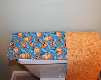 Reversible Halloween Toilet Tank Runner: Jack-o-Lantern & Party Hats