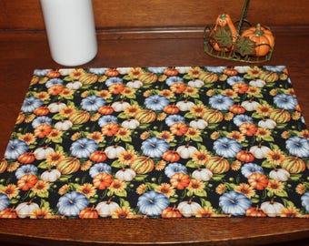 Fall Placemats, Set of 2 Reversible Fall Pumpkin Placemats