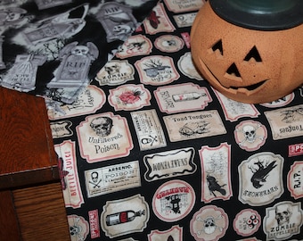 Halloween Table Runner, Graveyard & Potion Designs, Reversible, 42"