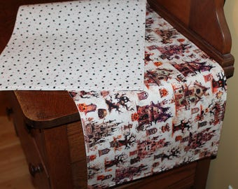 Halloween Table Runner, Reversible, Spiders, Spooky Village