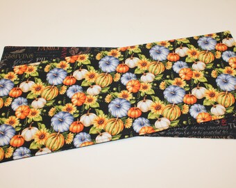 Reversible Fall Toilet Tank Topper: Cotton Blue Pumpkin & Sunflower Decor