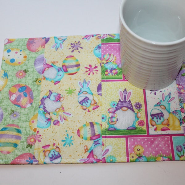 Easter Snack Mat, Large Easter Mug Rug, Scrappy Easter Snack Mat, Quilted Easter Snack Mat, Easter Gnome Snack Mat, Easter Bunny Snack Mat