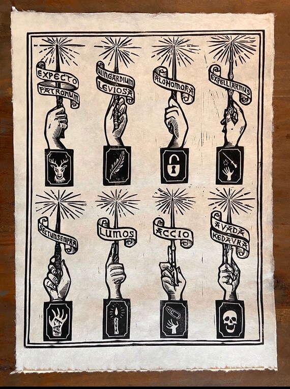 Harry Potter Spells Block Print Etsy
