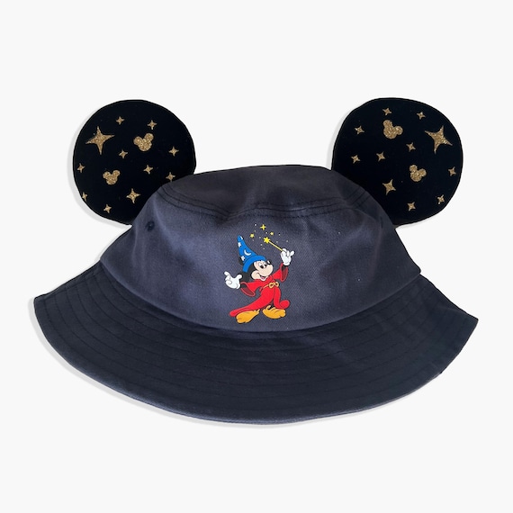 Black Velour Bucket Cap Hat with Mickey Mouse Embroidery Black Mickey Mouse Bucket Hat Ears - Etsy main image 3