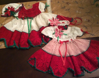 Crochet dress poinsettia Christmas pattern, baby pdf crochet pattern, baby dress pattern, infant crochet pattern, filet crochet, toddler,