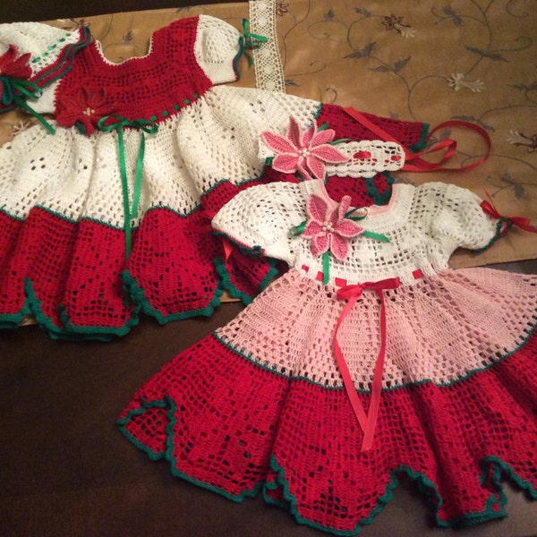 Crochet dress poinsettia Christmas pattern, baby pdf crochet pattern, baby dress pattern, infant crochet pattern, filet crochet, toddler,