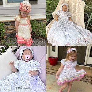 Heirloom collection, long christening gown, short christening dress, 2 summer dresses, crochet patterns, thread crochet, christening crochet