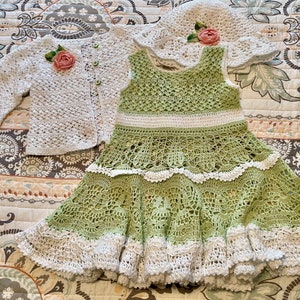 crochet Jennie summer dress, sweater, and hat pattern, thread crochet summer dress, crochet pattern, girl sunday dress, Easter outfit, girl