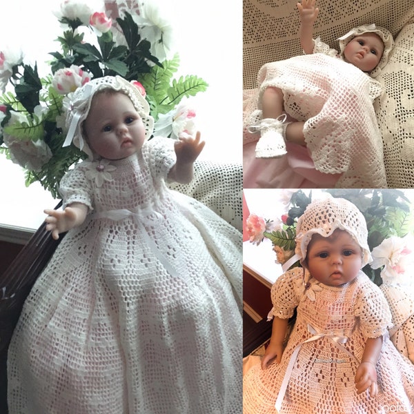 Filet crochet gown Floral Edge christening pattern, infant blessing thread crochet pattern, baby baptism pattern, filet crochet baby dress,